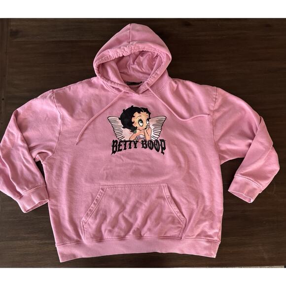 Betty Boop Hoodie Sweatshirt Women’s XL Pink Angel Wings Double Sided - Picture 1 of 8